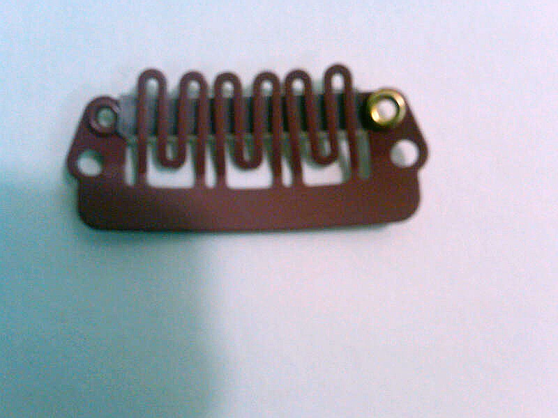 Hairpiece comb clip 6 teeth med. size med. brown - Click Image to Close